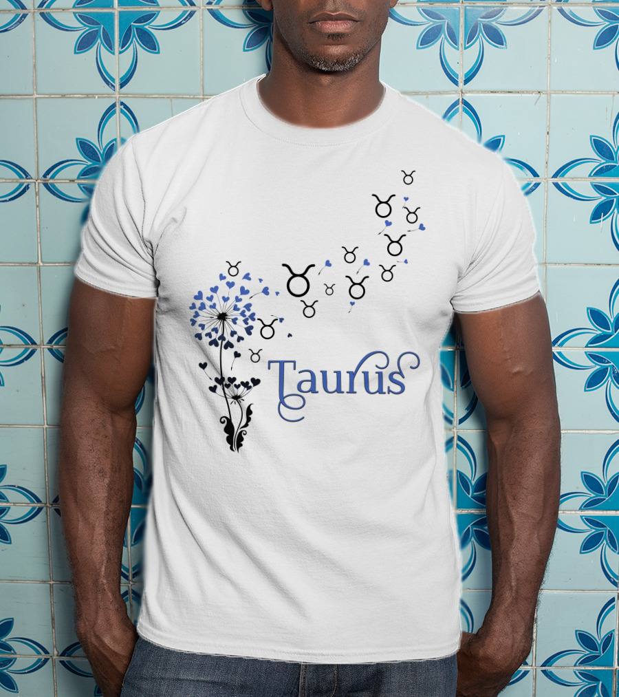 Taurus Zodiac Hearts Flower With Taurus Symbols T-Shirt
