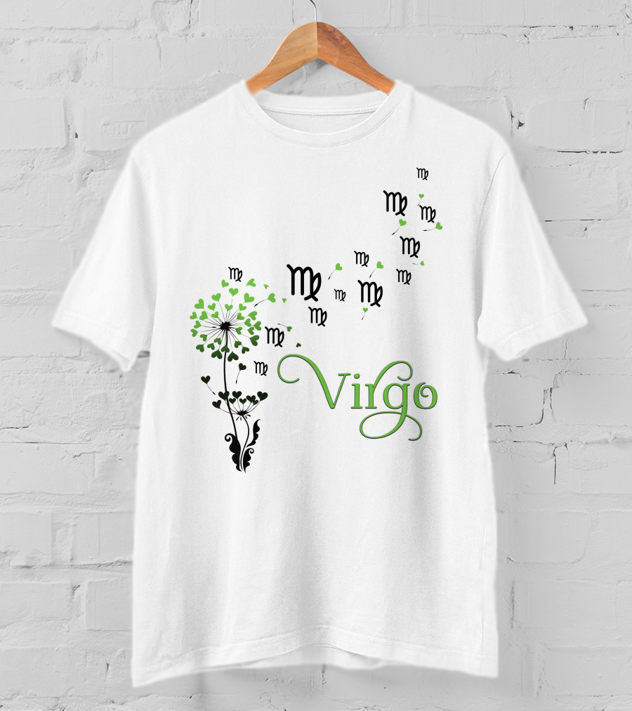 Virgo Zodiac Symbol Flower With Green Heart Leaves T-Shirt