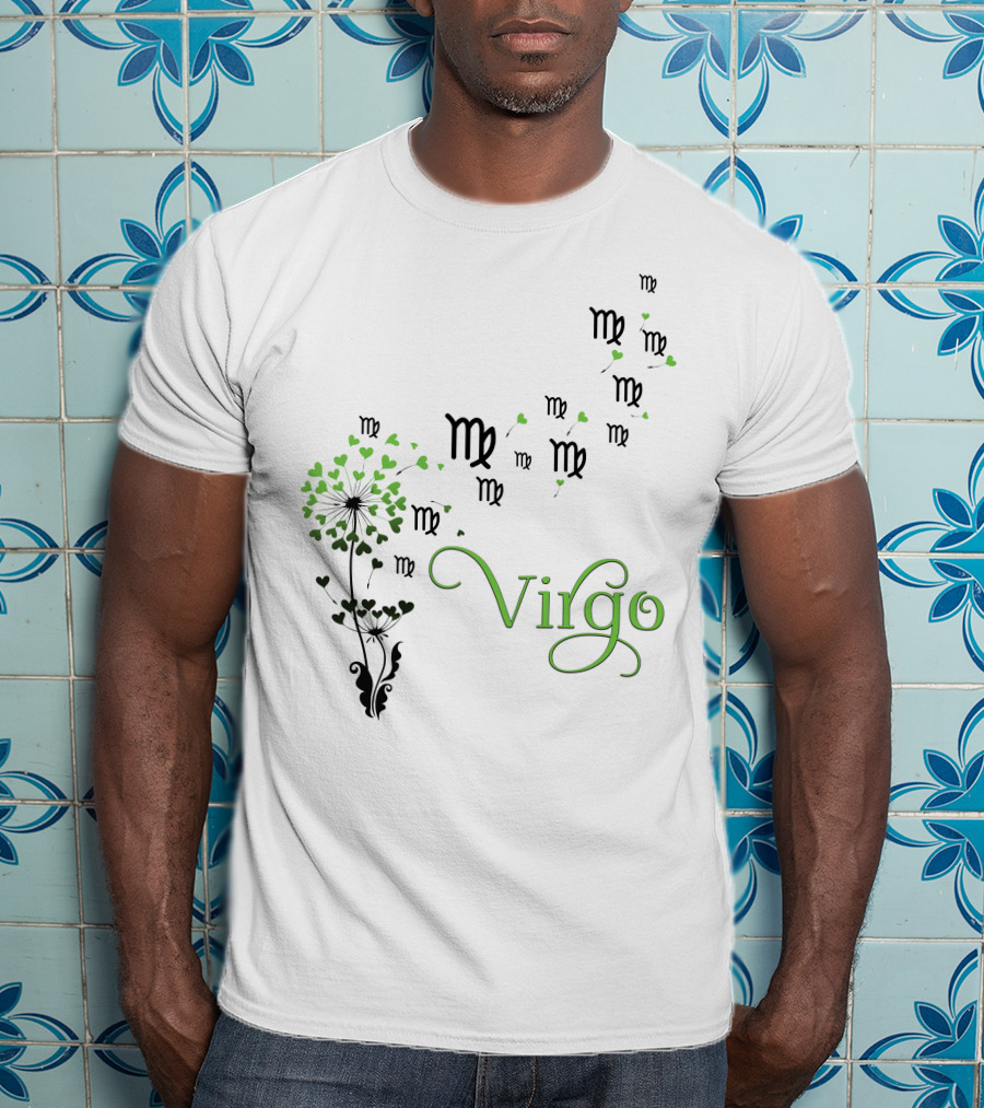 Virgo Zodiac Symbol Flower With Green Heart Leaves T-Shirt