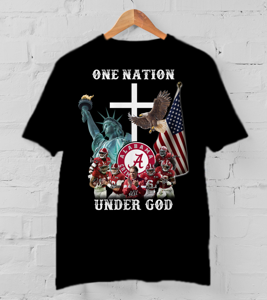 One Nation Under God Alabama Crimson Tide Football Statue Of Liberty American Flag Eagle T-Shirt
