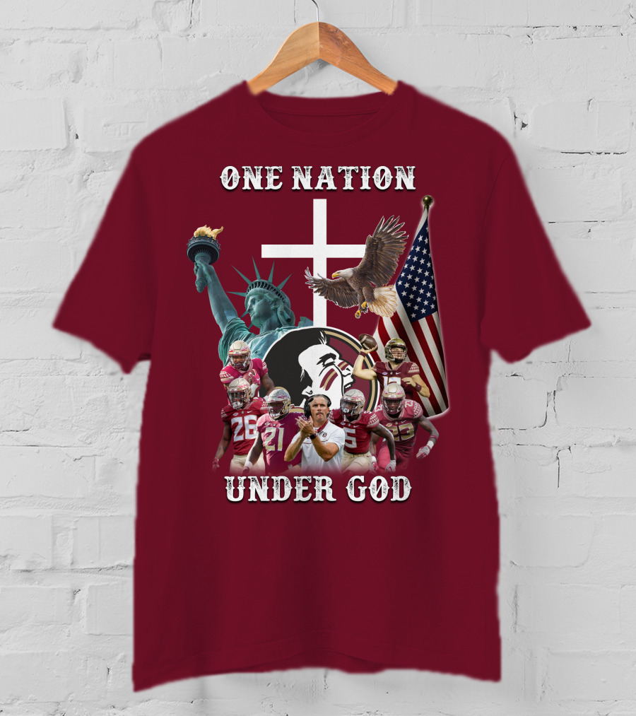 One Nation Under God Florida State Seminoles Football Statue Of Liberty Eagle Flag T-Shirt