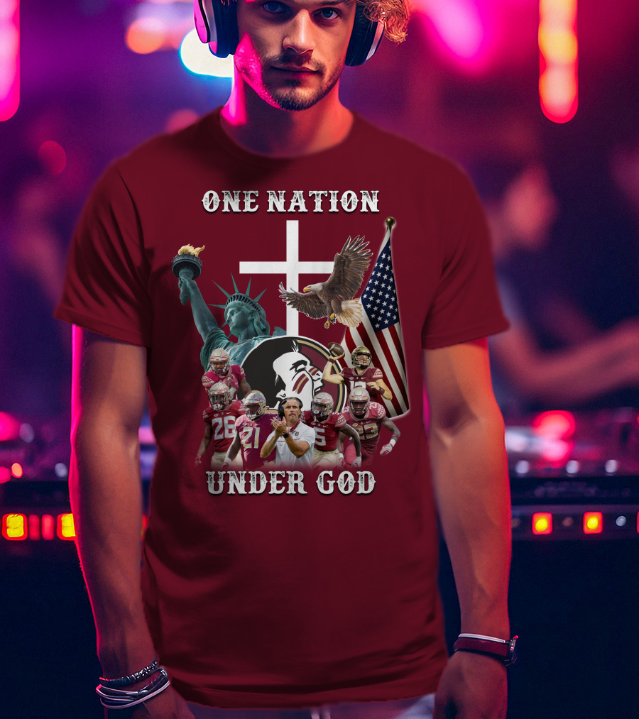 One Nation Under God Florida State Seminoles Football Statue Of Liberty Eagle Flag T-Shirt