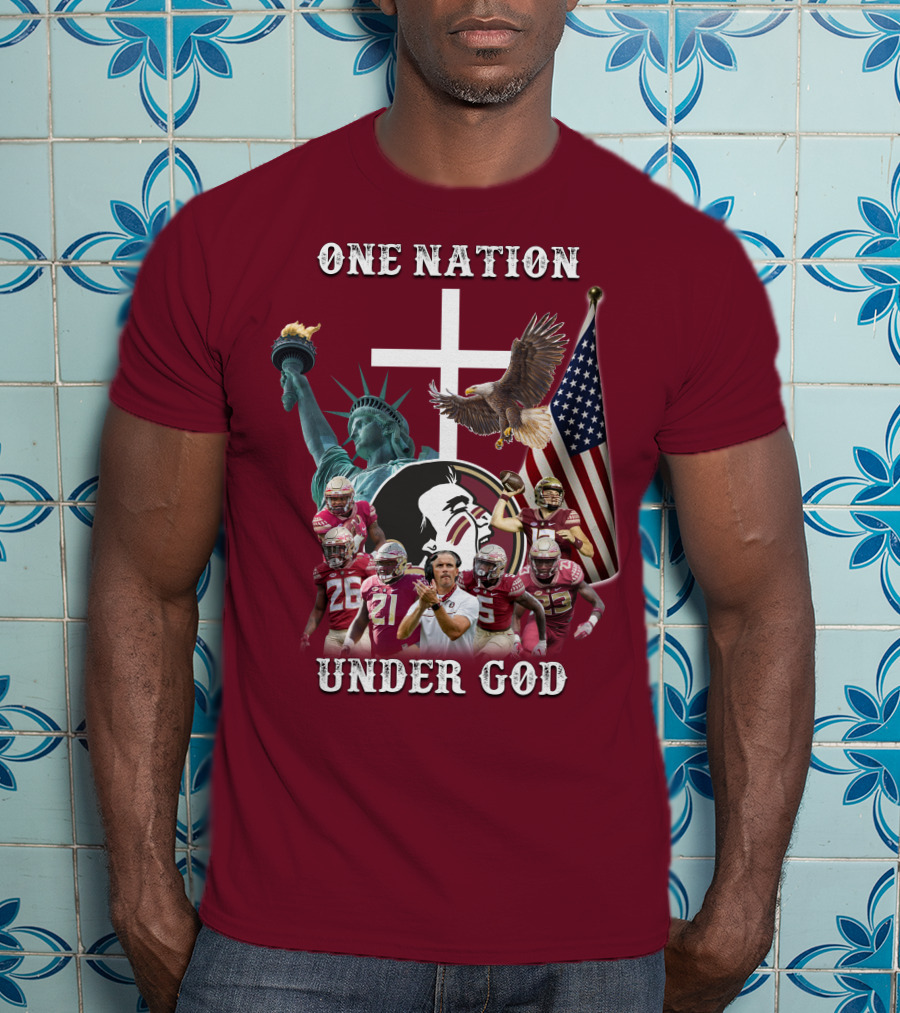 One Nation Under God Florida State Seminoles Football Statue Of Liberty Eagle Flag T-Shirt
