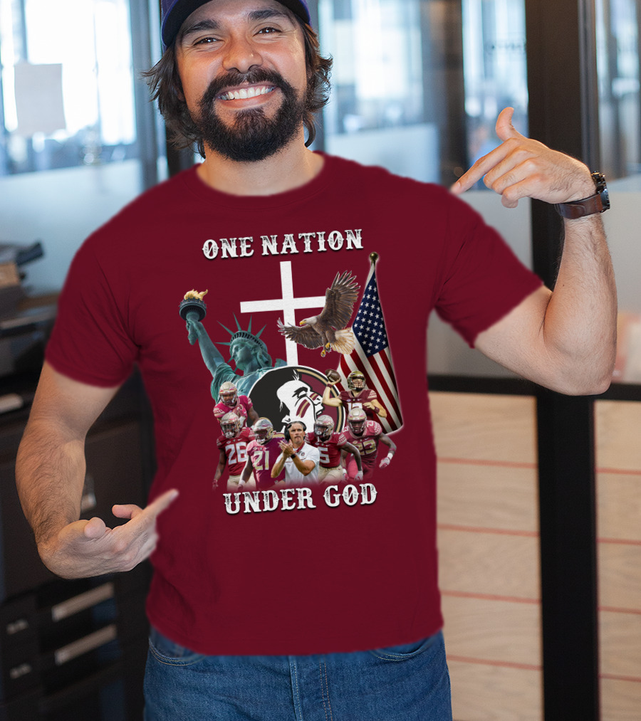 One Nation Under God Florida State Seminoles Football Statue Of Liberty Eagle Flag T-Shirt