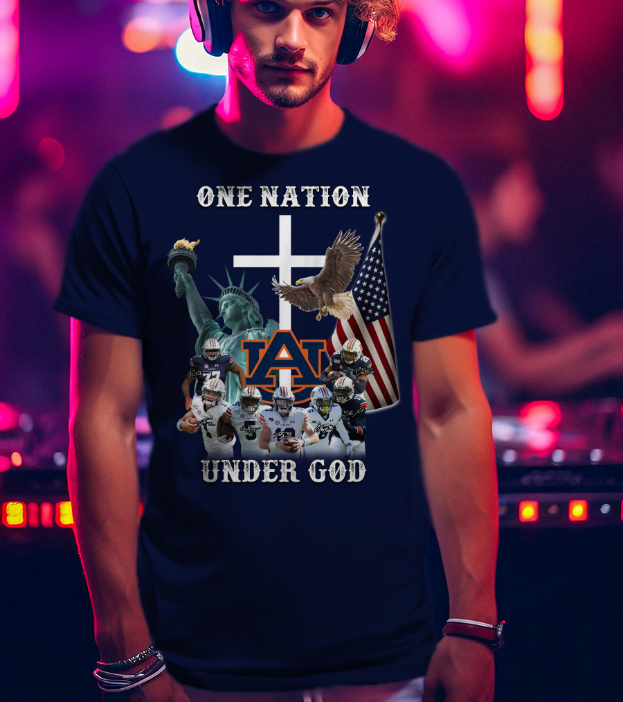 One Nation Under God AU Team With Liberty Cross And Flag T-Shirt