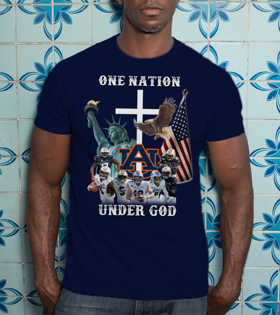 One Nation Under God AU Team With Liberty Cross And Flag T-Shirt