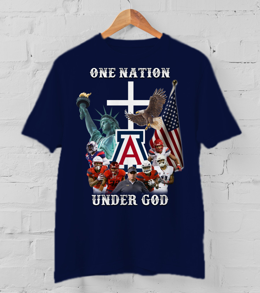 One Nation Under God Coach With Statue Of Liberty, Flag, Eagle, And Football Players T-Shirt