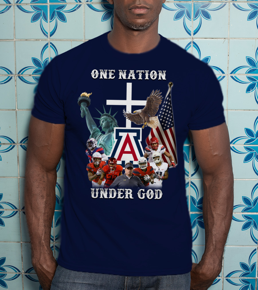 One Nation Under God Coach With Statue Of Liberty, Flag, Eagle, And Football Players T-Shirt