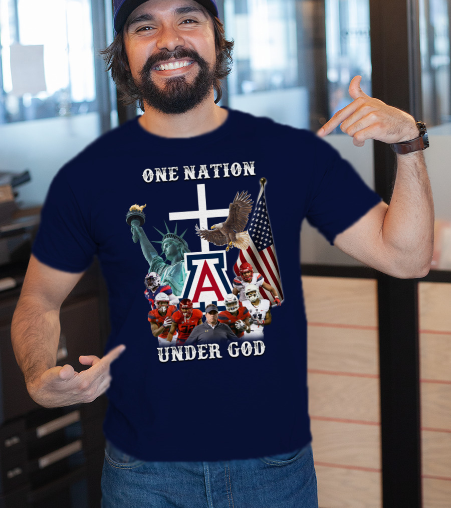 One Nation Under God Coach With Statue Of Liberty, Flag, Eagle, And Football Players T-Shirt