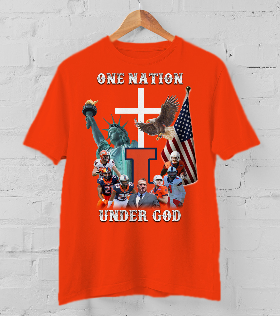 One Nation Under God Statue Of Liberty American Flag Football Team T-Shirt