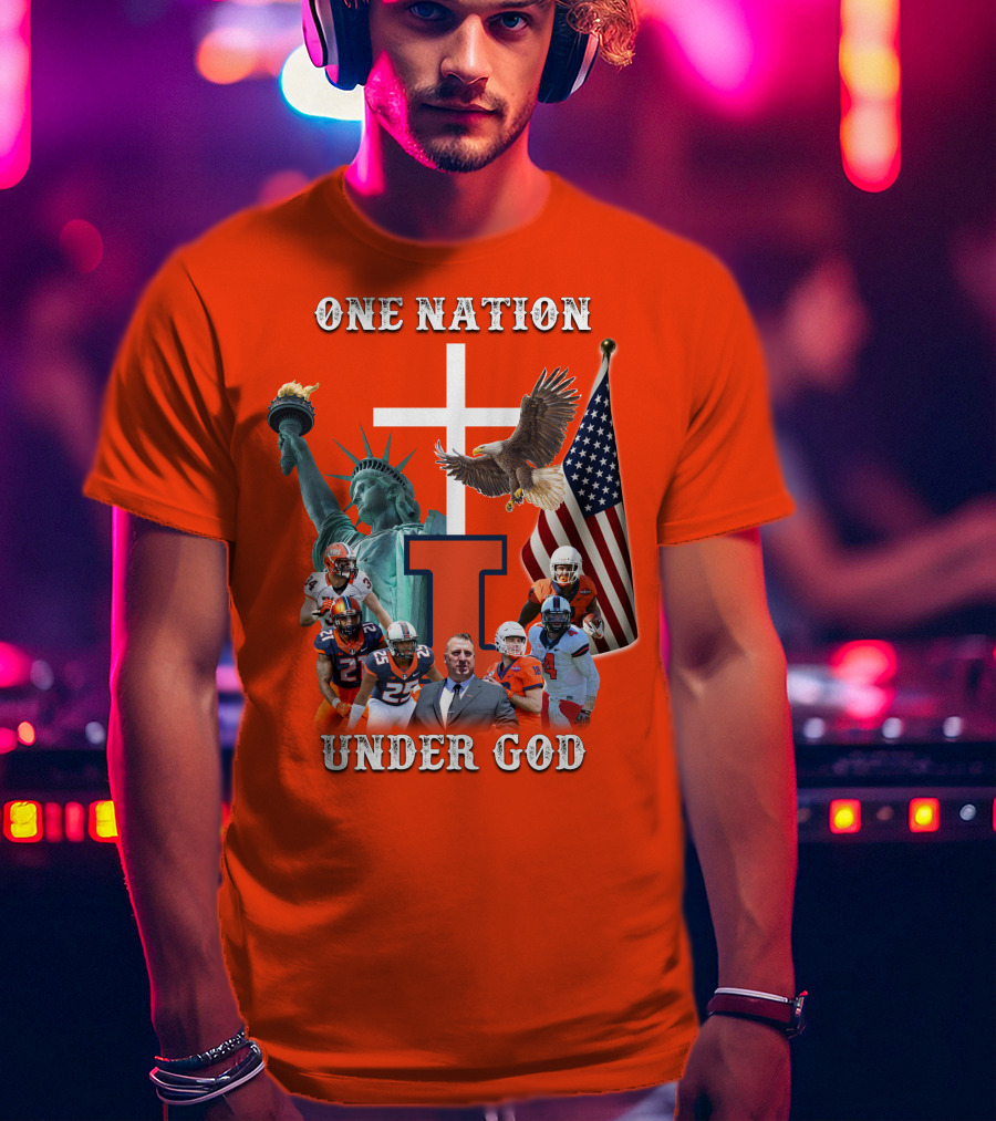 One Nation Under God Statue Of Liberty American Flag Football Team T-Shirt