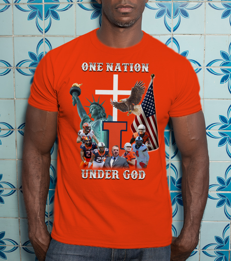 One Nation Under God Statue Of Liberty American Flag Football Team T-Shirt