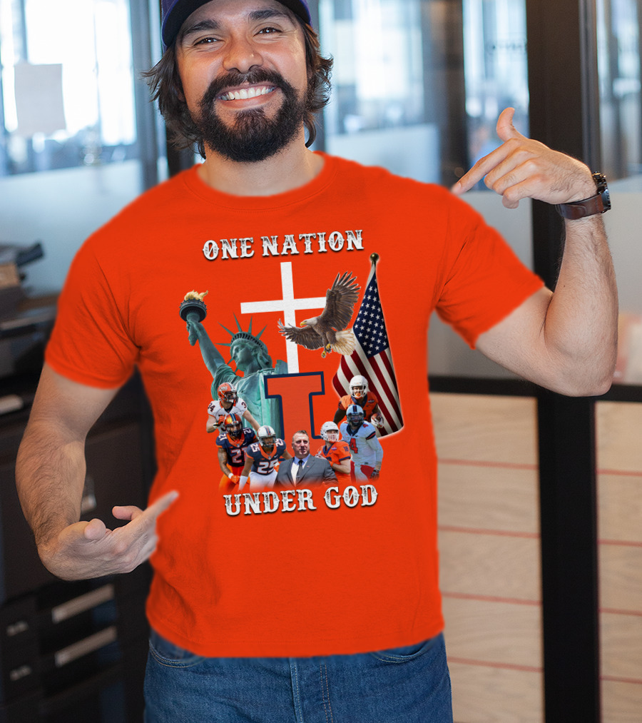 One Nation Under God Statue Of Liberty American Flag Football Team T-Shirt