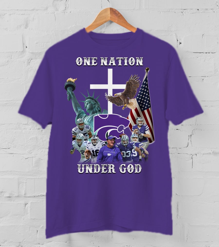 KSW Nation One Nation Under God Statue Of Liberty Cross American Flag Eagle Football T-Shirt