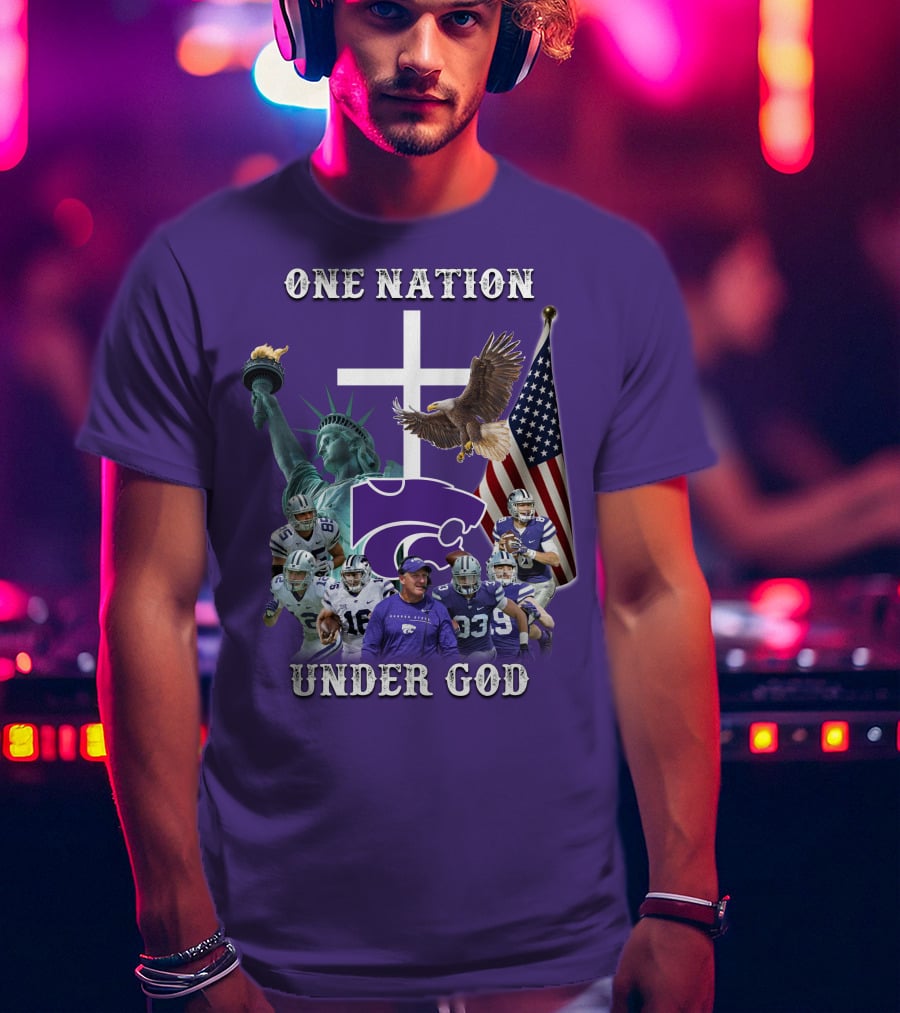 KSW Nation One Nation Under God Statue Of Liberty Cross American Flag Eagle Football T-Shirt