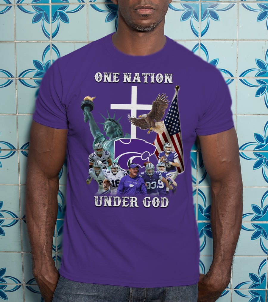 KSW Nation One Nation Under God Statue Of Liberty Cross American Flag Eagle Football T-Shirt