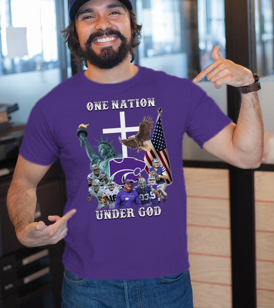 KSW Nation One Nation Under God Statue Of Liberty Cross American Flag Eagle Football T-Shirt