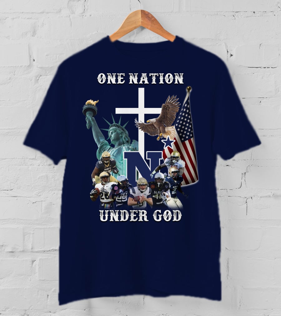 NM One Nation Under God Navy Football Statue Liberty American Flag Eagle T-Shirt