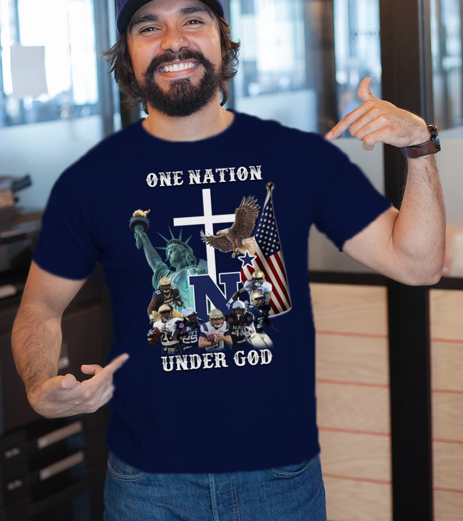NM One Nation Under God Navy Football Statue Liberty American Flag Eagle T-Shirt