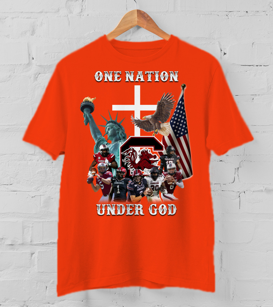 One Nation Under God South Carolina Gamecocks Football Liberty American Flag Eagle T-Shirt