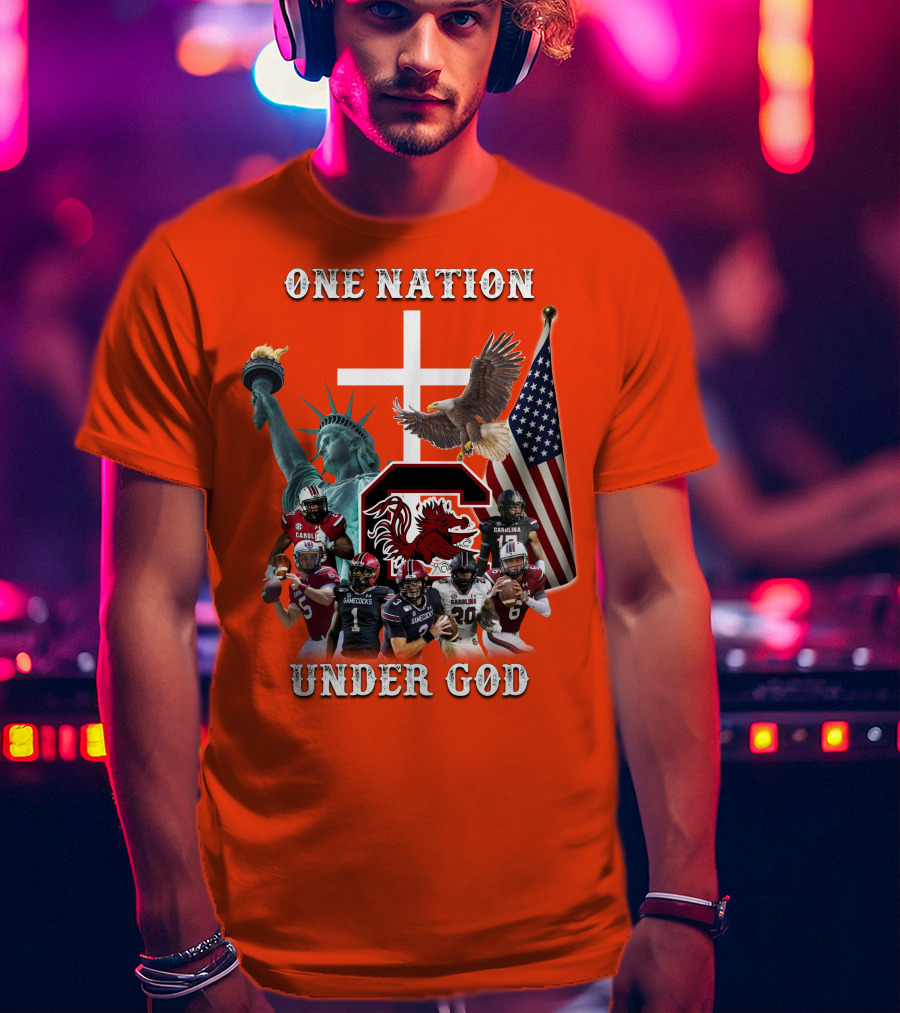 One Nation Under God South Carolina Gamecocks Football Liberty American Flag Eagle T-Shirt