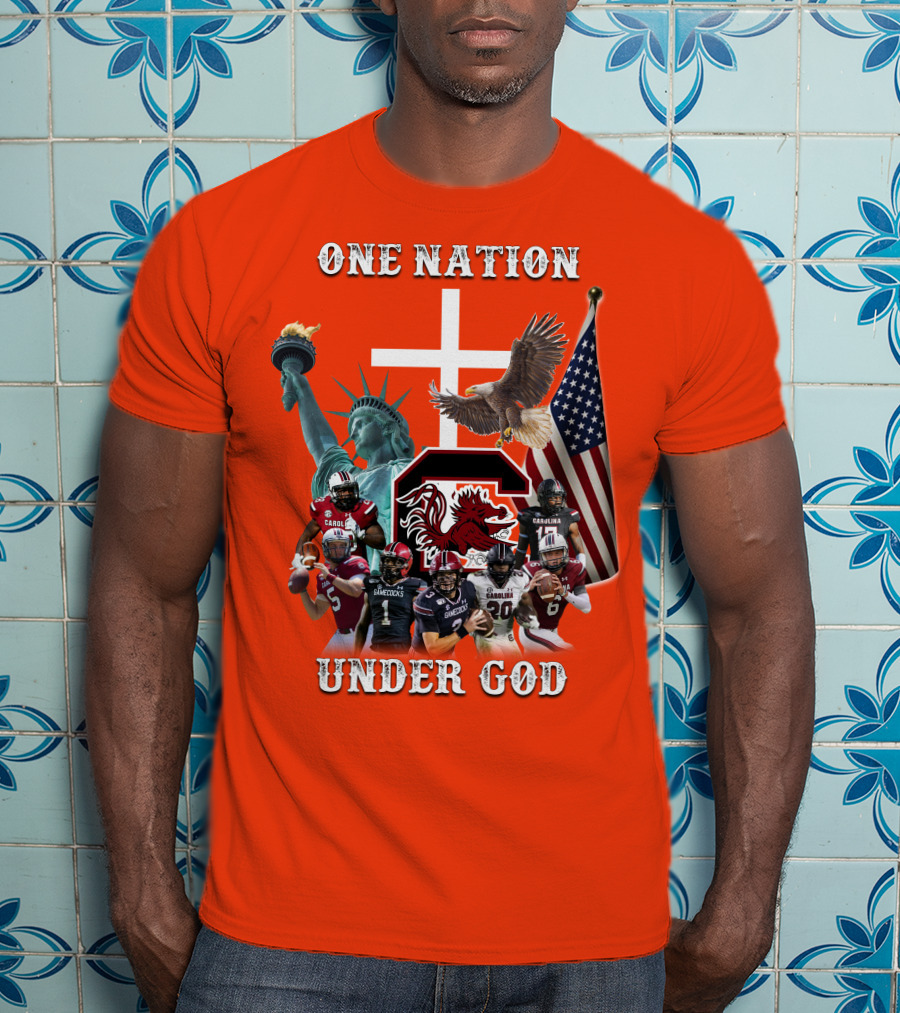 One Nation Under God South Carolina Gamecocks Football Liberty American Flag Eagle T-Shirt