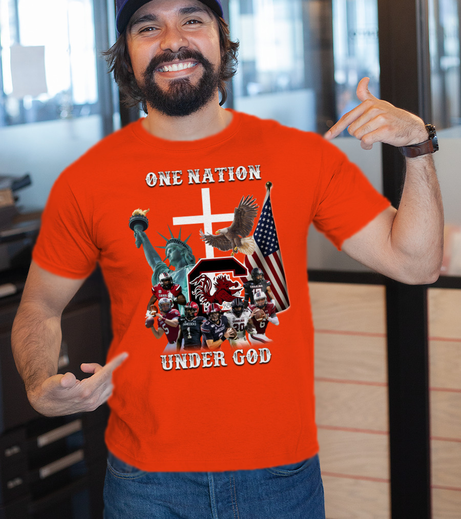 One Nation Under God South Carolina Gamecocks Football Liberty American Flag Eagle T-Shirt