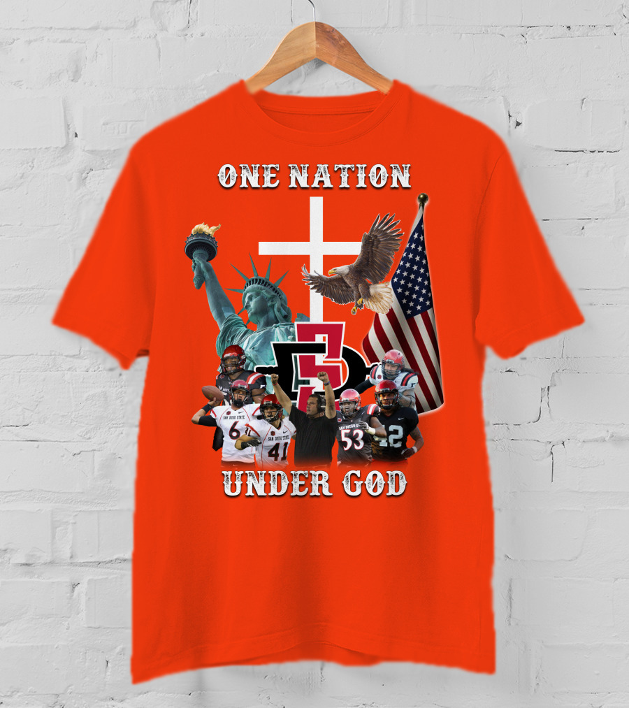 SDSA One Nation Under God Coach Statue Liberty Flag Eagle Football T-Shirt