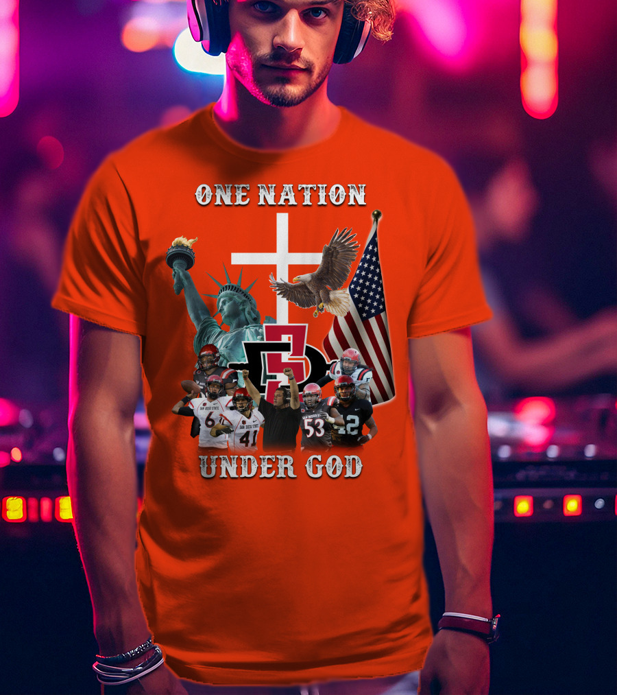SDSA One Nation Under God Coach Statue Liberty Flag Eagle Football T-Shirt