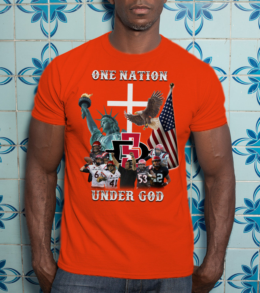 SDSA One Nation Under God Coach Statue Liberty Flag Eagle Football T-Shirt