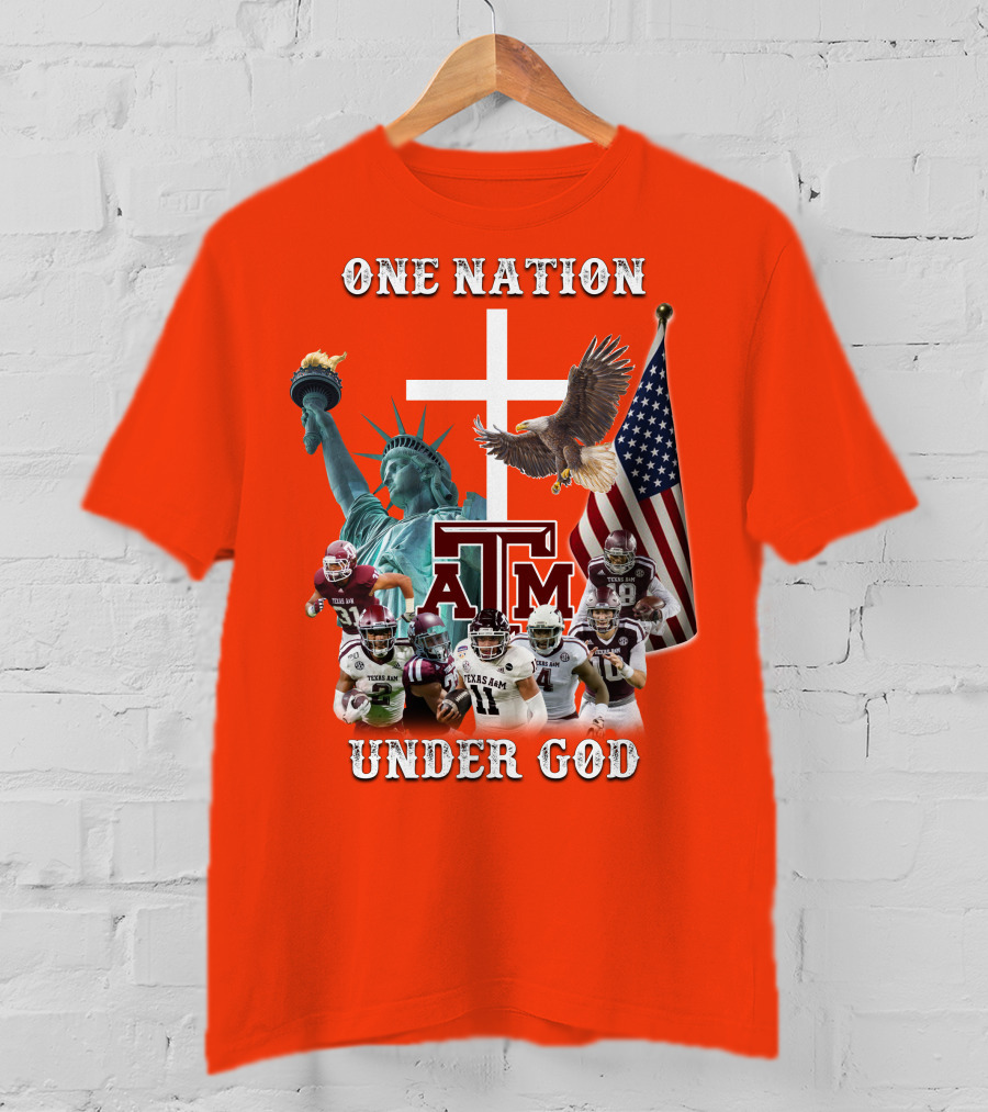 One Nation Under God Texas A&M Football Statue Of Liberty Bald Eagle American Flag T-Shirt