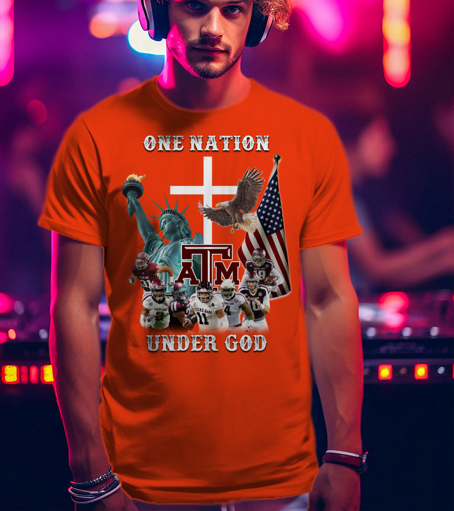 One Nation Under God Texas A&M Football Statue Of Liberty Bald Eagle American Flag T-Shirt