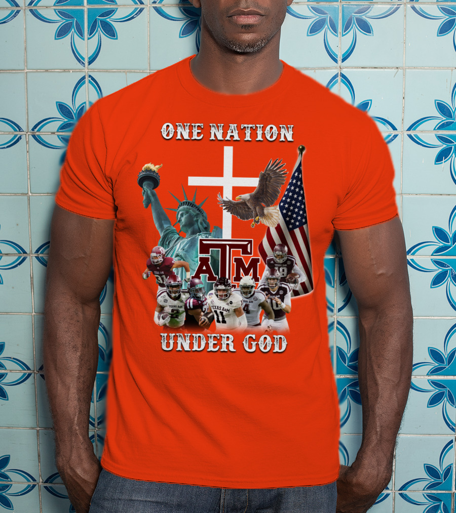 One Nation Under God Texas A&M Football Statue Of Liberty Bald Eagle American Flag T-Shirt