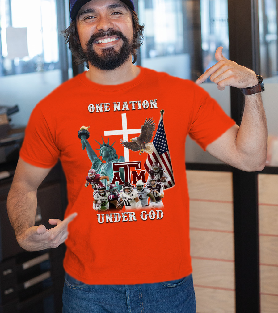 One Nation Under God Texas A&M Football Statue Of Liberty Bald Eagle American Flag T-Shirt