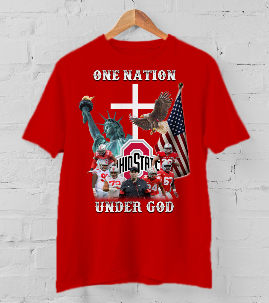 Ohio State Buckeyes One Nation Under God Coach And Players With American Symbols T-Shirt