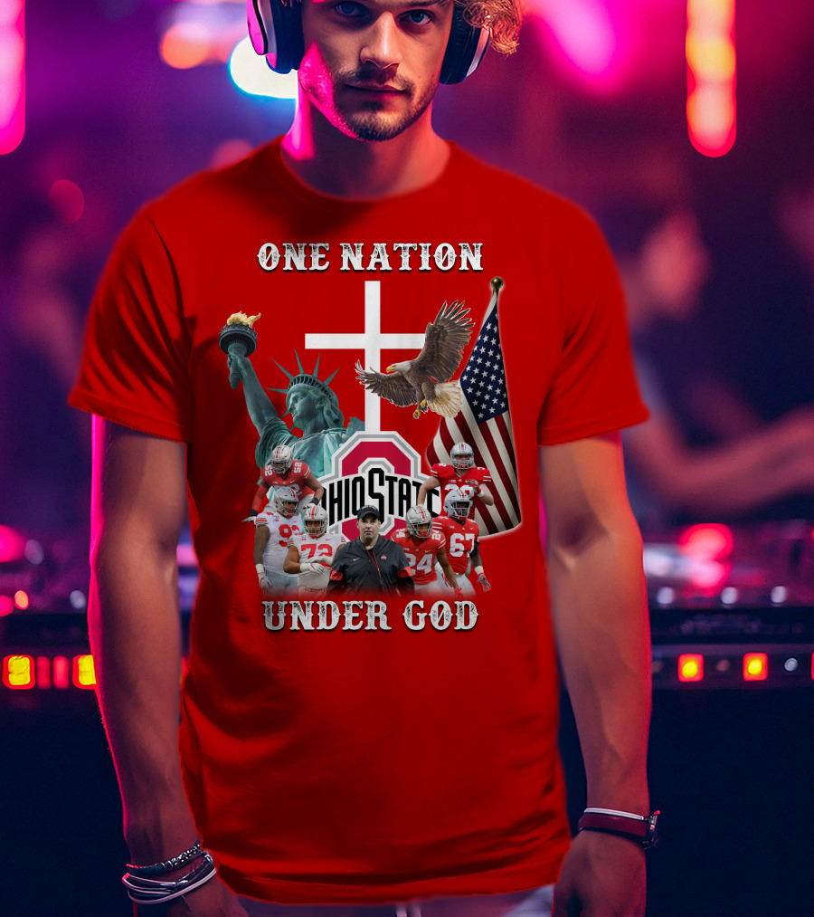 Ohio State Buckeyes One Nation Under God Coach And Players With American Symbols T-Shirt