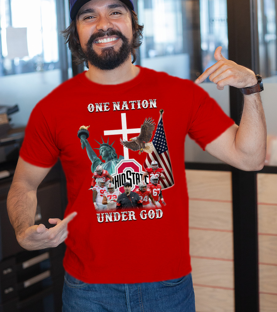 Ohio State Buckeyes One Nation Under God Coach And Players With American Symbols T-Shirt