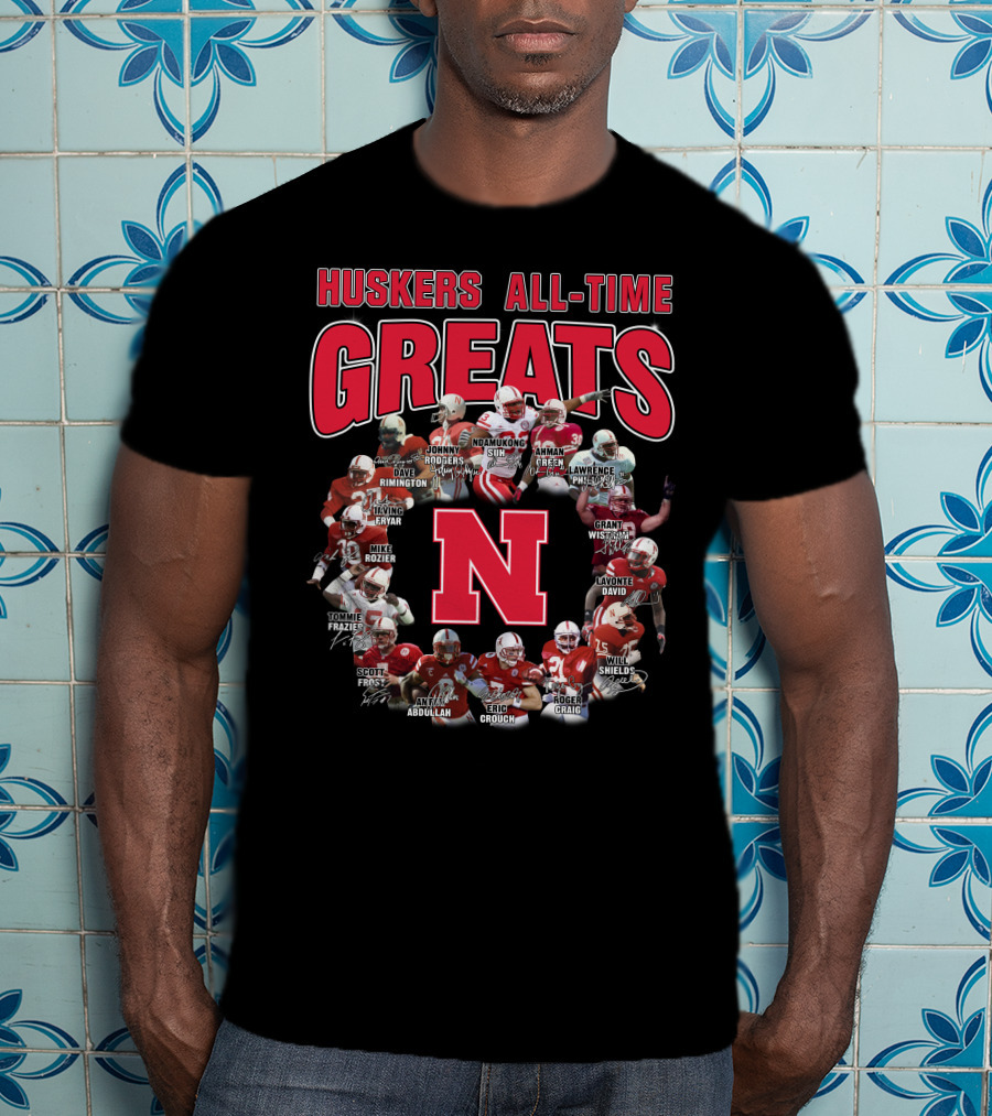 Huskers All-Time Greats Suh Frazier Green Crouch Abdullah Shields Rimington Rozier Wistrom Brothers Fryar Gill David Taylor Dixon T-Shirt