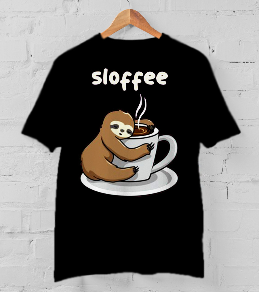Sloffee Sloth Hugging Coffee Cup T-Shirt