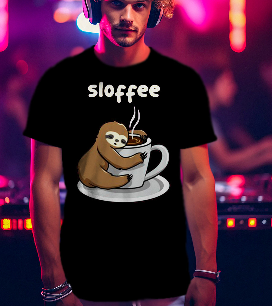 Sloffee Sloth Hugging Coffee Cup T-Shirt