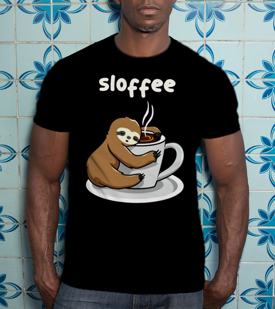 Sloffee Sloth Hugging Coffee Cup T-Shirt