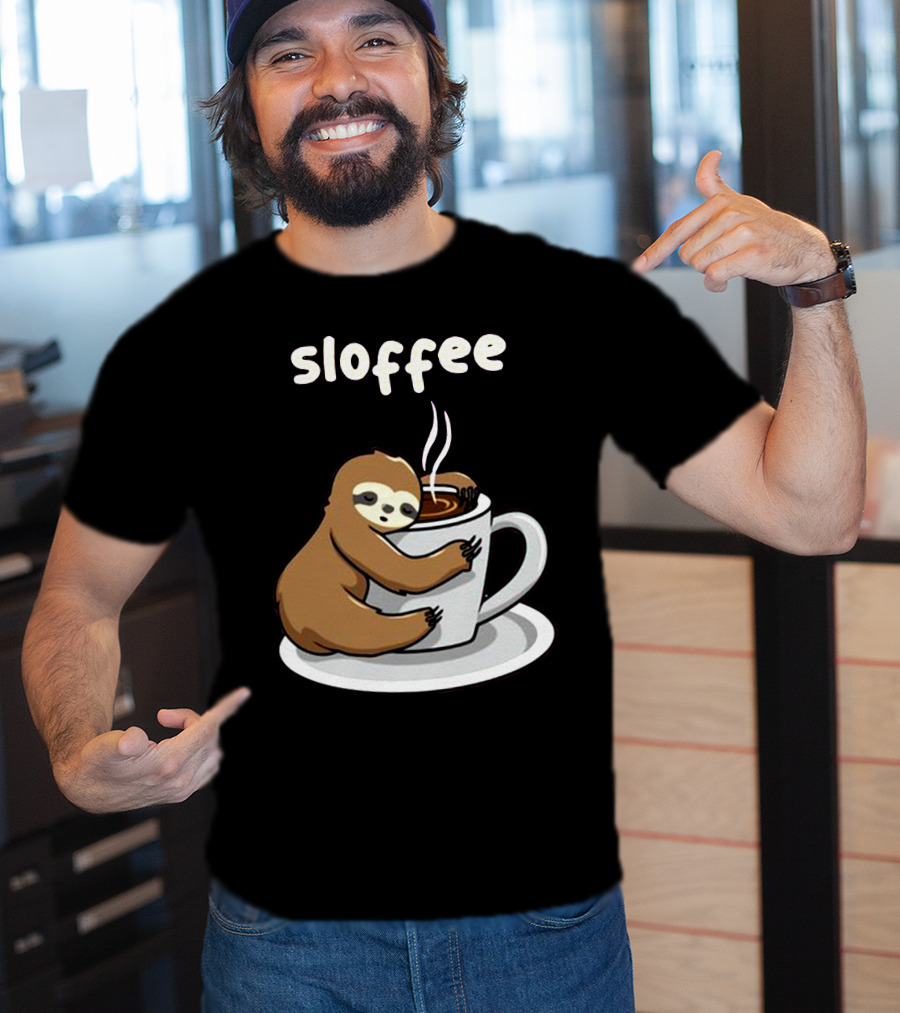 Sloffee Sloth Hugging Coffee Cup T-Shirt