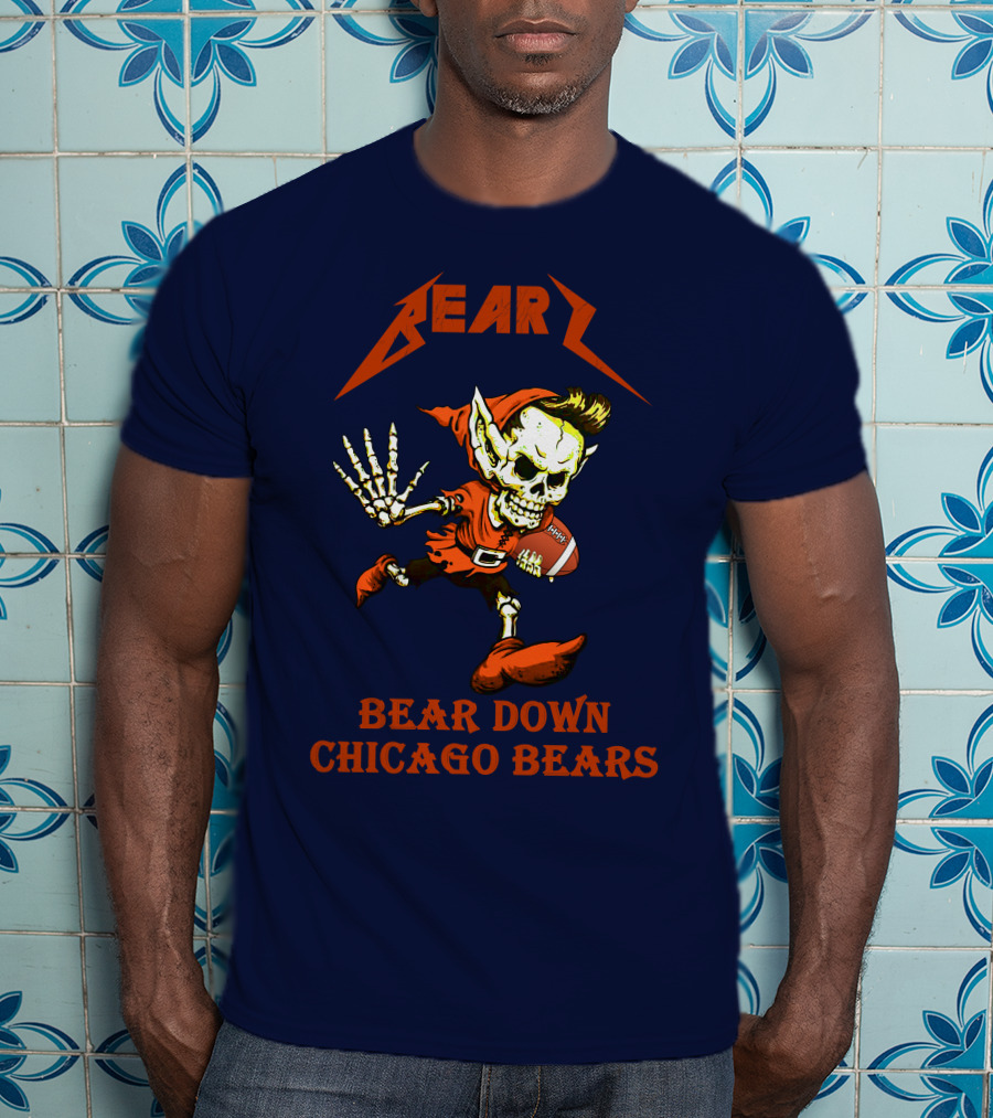 Bear Down Chicago Bears H101 Skeleton Football Player T-Shirt