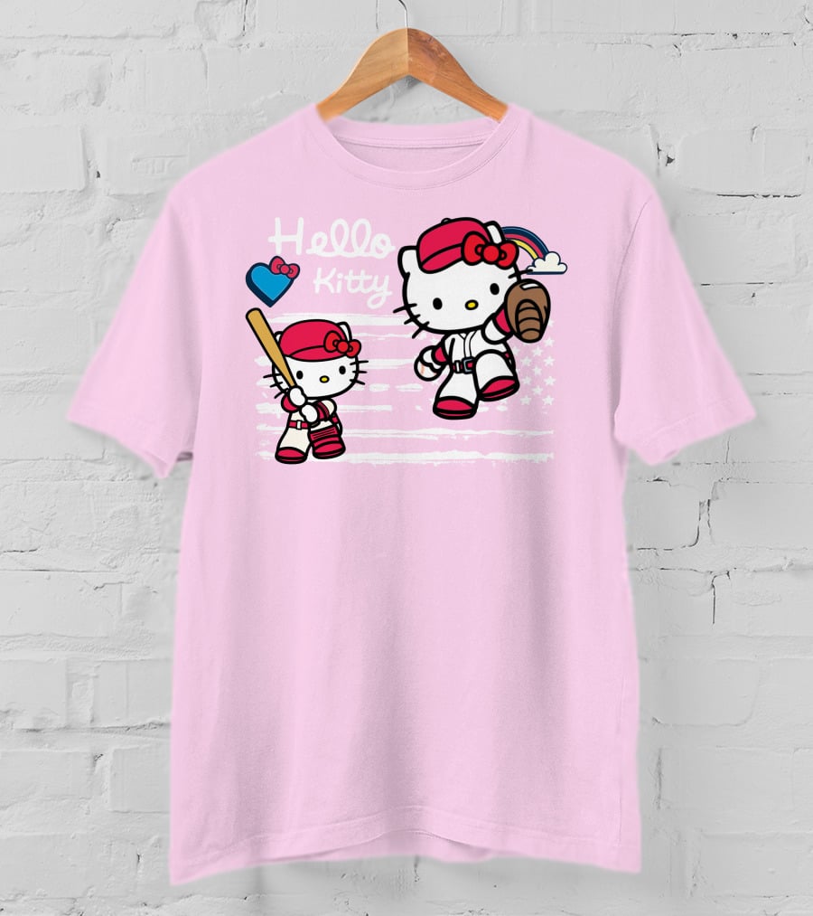 Hello Kitty Baseball American Flag Theme For Fans T-Shirt