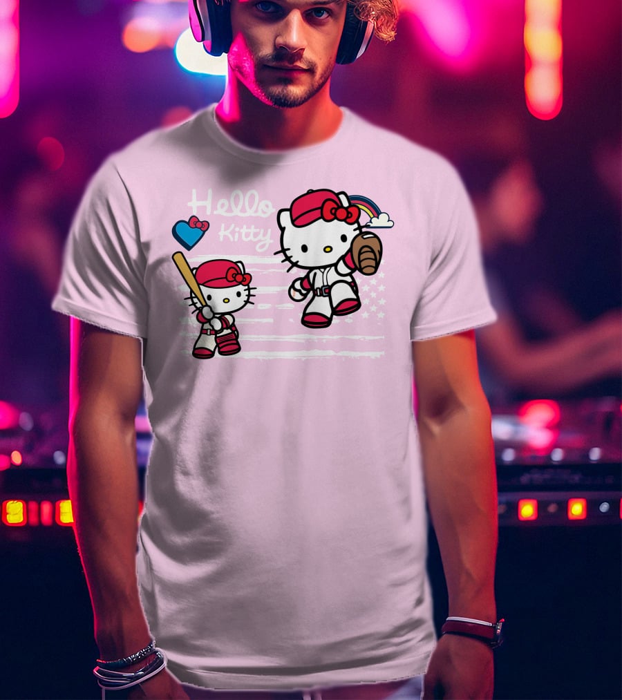 Hello Kitty Baseball American Flag Theme For Fans T-Shirt