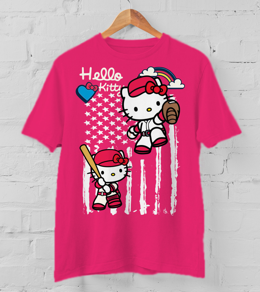 Hello Kitty Baseball American Stars Rainbow T-Shirt