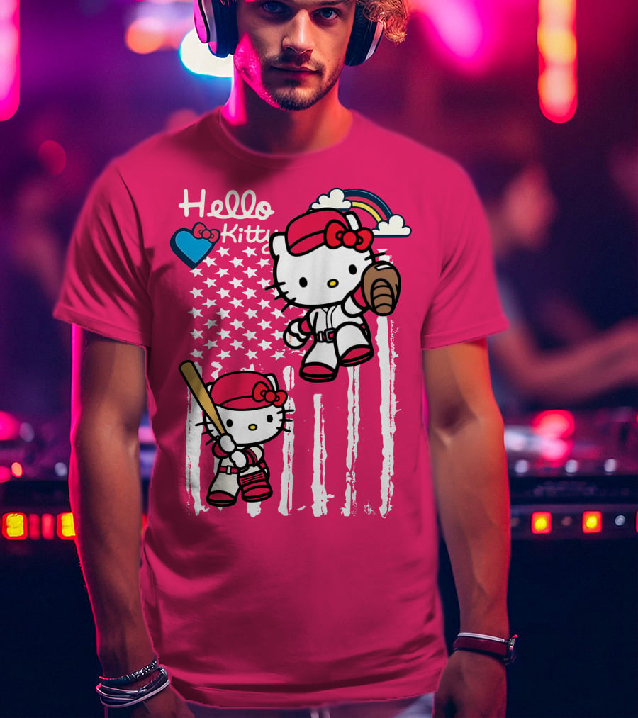 Hello Kitty Baseball American Stars Rainbow T-Shirt