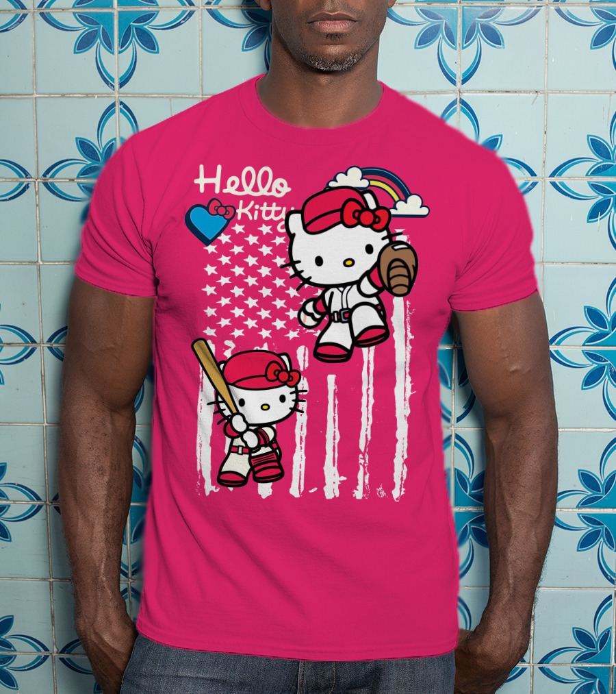 Hello Kitty Baseball American Stars Rainbow T-Shirt