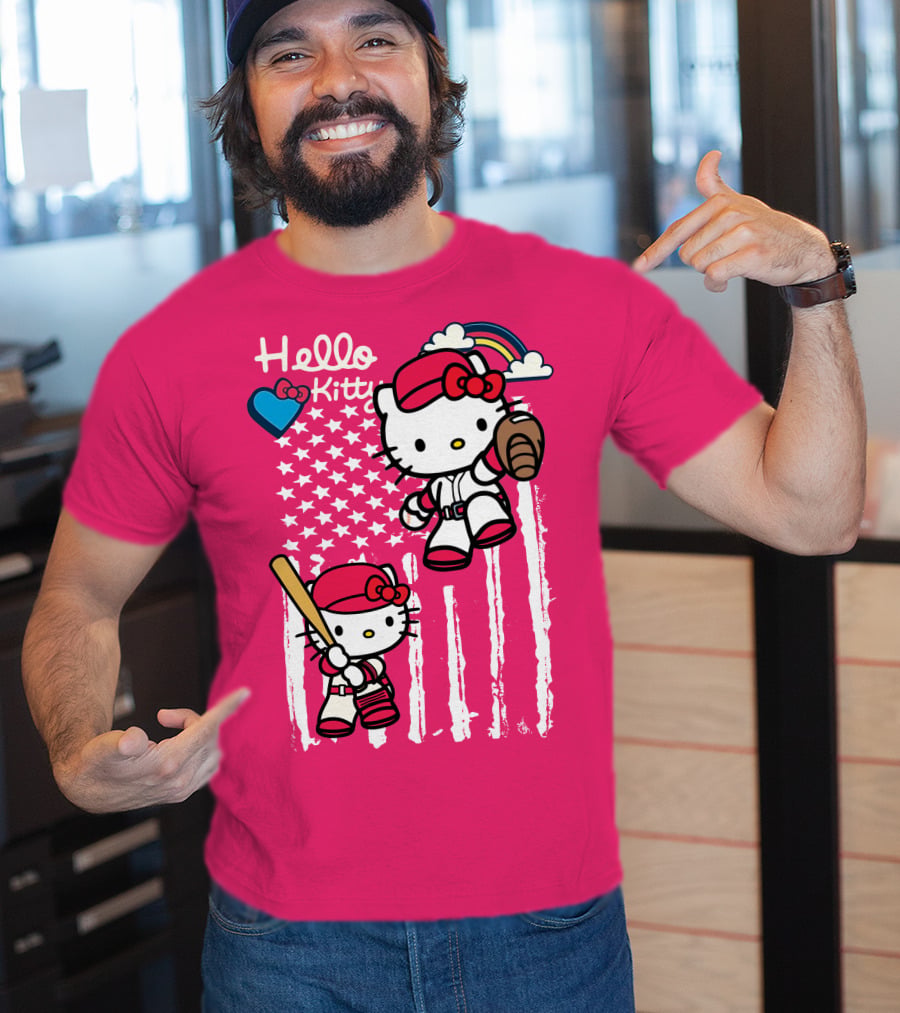 Hello Kitty Baseball American Stars Rainbow T-Shirt