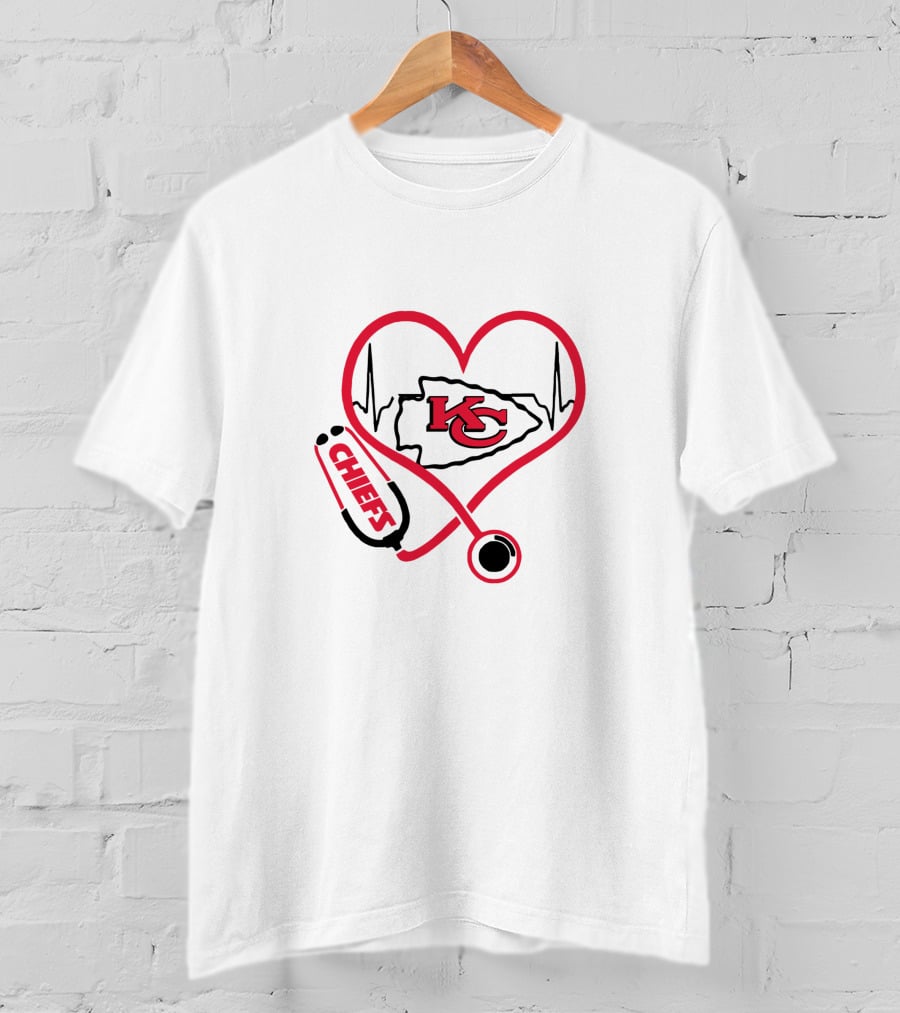 Stethoscope Heartbeat Kansas City Chiefs Nurse T-Shirt